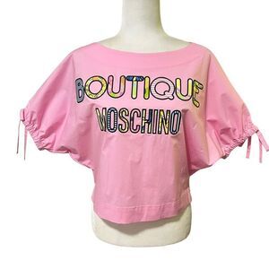 MOSCHINO NWT ! Short-Sleeve Top Cotton. Iconic ! Pink Sz Small Boutique Moschino
